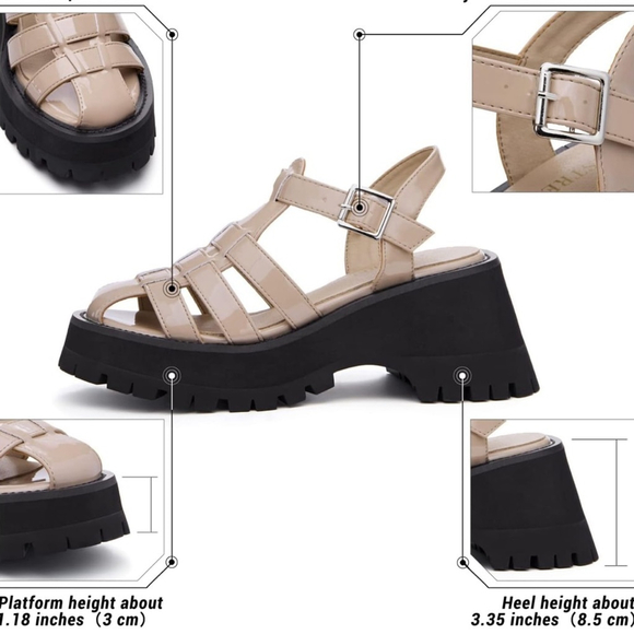 TINSTREE Chunky Platform Y2K Gladiator Strappy Comfort Wedge Sandals with Buckle - Picture 3 of 5